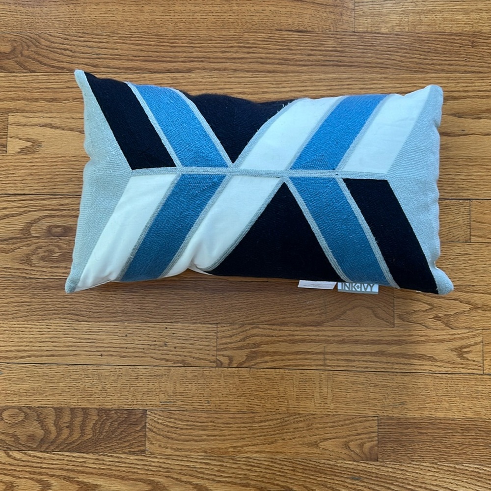 Decorative pillow.  Blue/gray/white